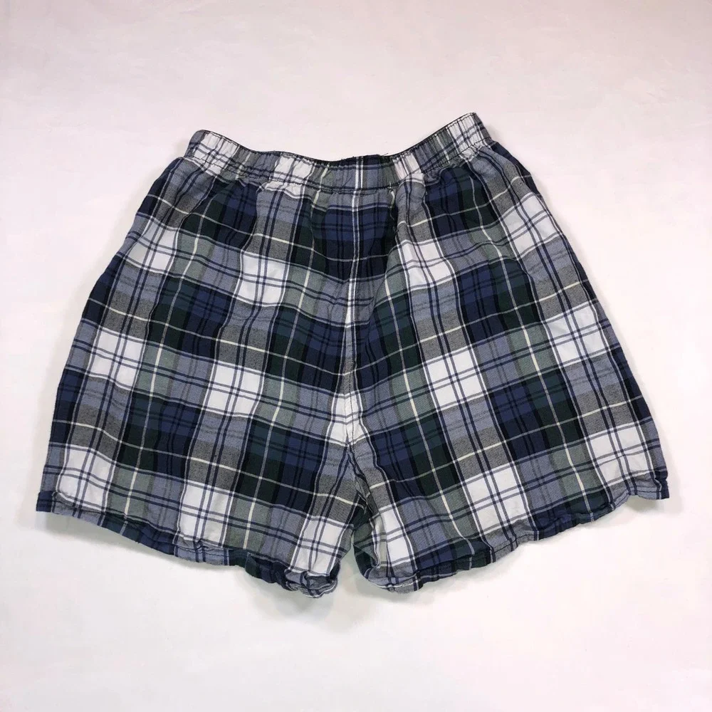 The Vermont Flannel Co Blue Green Plaid Flannel Boxers Small Mens Lounge Shorts